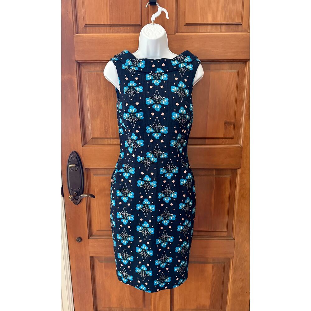 Boden Blue Floral 50's Inspired Sleeveless Pencil Dress Sz 6R